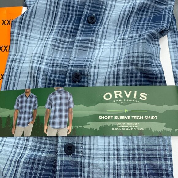 NEW Orvis Men's XL Short Sleeve Tech Shirt Blue Plaid Outdoor UPF 30 - Picture 2 of 11